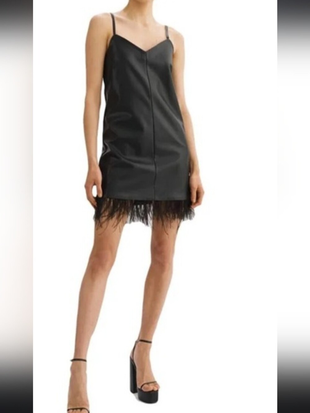 LAMARQUE Black Abella WITHOUT FEATHERS faux leather mini dress